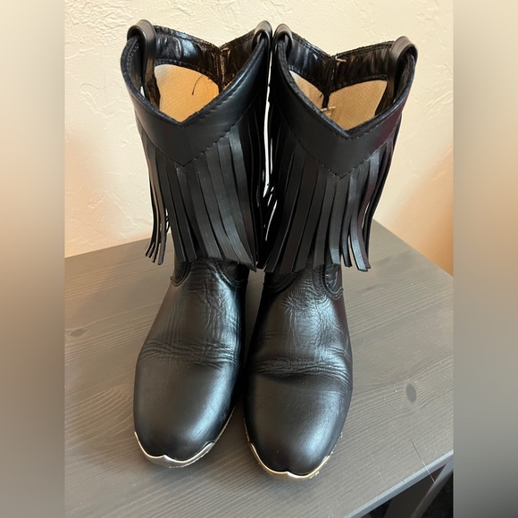 Square Dancing Boots - All Leather with Fringe, Black, 6 1/2 - Picture 2 of 6